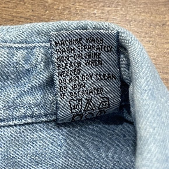 Vintage Sun Belt Denim‎ Shirt Womens Large Embroidered Rainbow Connection Button - Picture 7 of 14